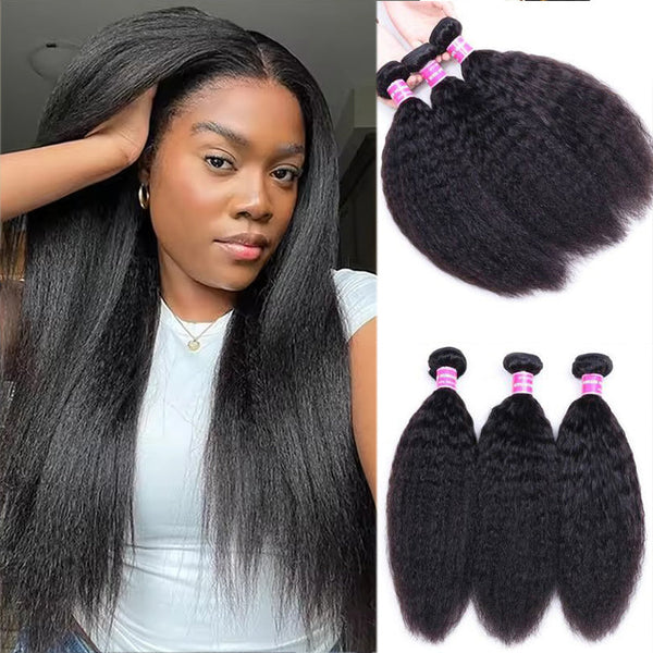 Klaiyi 3 Bundles Kinky Straight Human Hair Weft Deals on Sale 100% Human Bundles Flash Sale