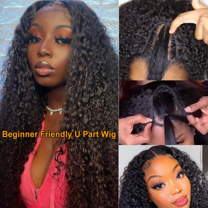 Klaiyi Kinky Curly V Part Wig Virgin Human Hair Real Scalp Great Protective Beginner Friendly Wig Flash Sale