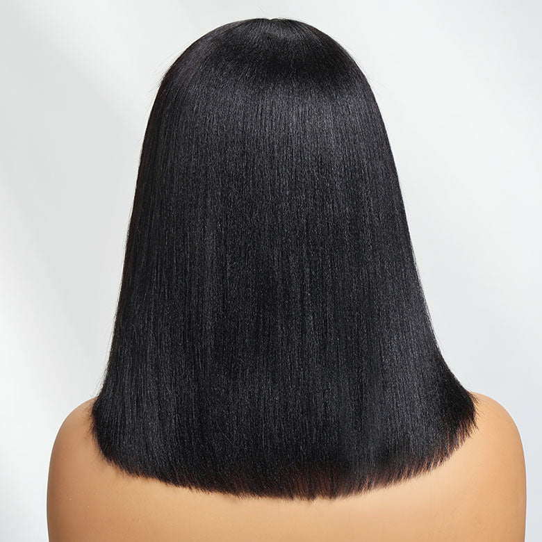 Fast Shipping| Klaiyi Yaki Straight Bob Wig with Bang 2x4 Lace Closure Wig Beginner Friendly Human Hair Wig Flash Sale