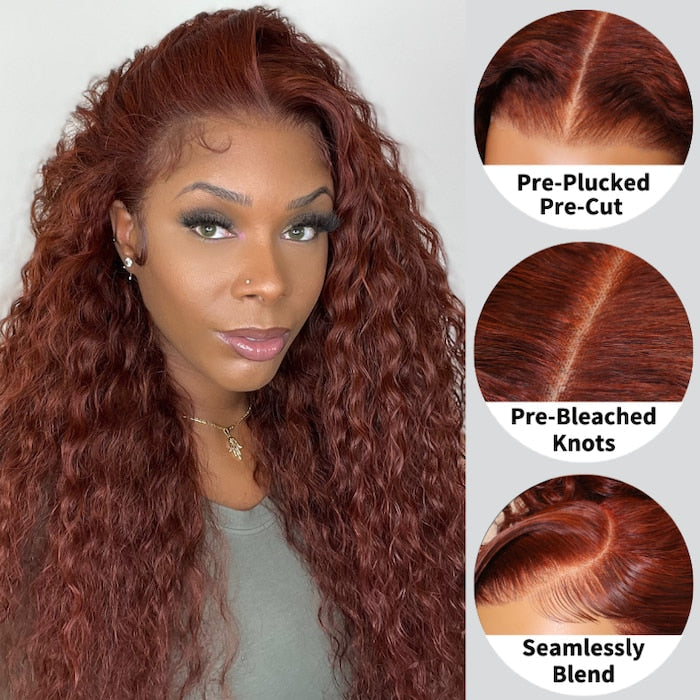 Klaiyi Hair Reddish Brown Water Wave 13x4 Lace Front Wigs / Upgrade 13x4 Pre-everything Wig Flash Sale
