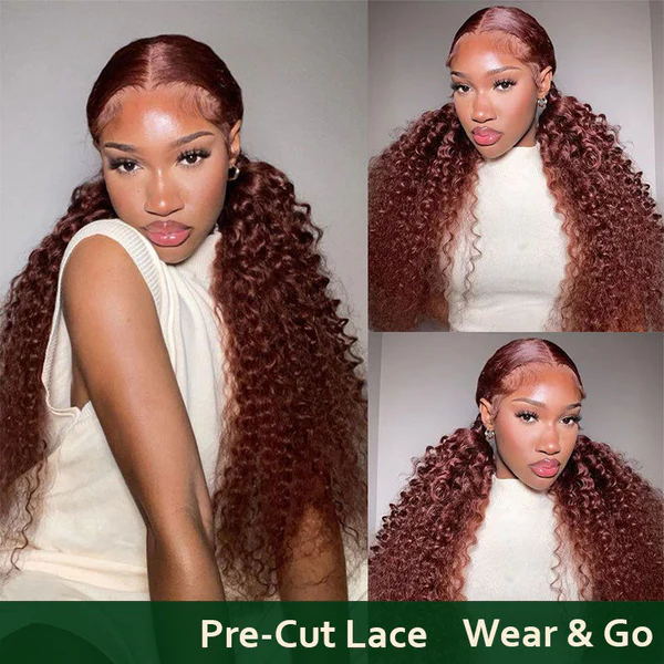 Extra 60% OFF |  Klaiyi Reddish Brown Jerry Curly Put on & Go Glueless Wig with Bleached Knots