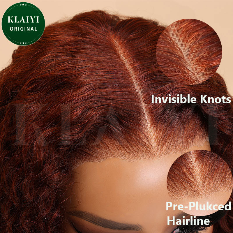 Klaiyi Hair Reddish Brown Water Wave 13x4 Lace Front Wigs / Upgrade 13x4 Pre-everything Wig Flash Sale