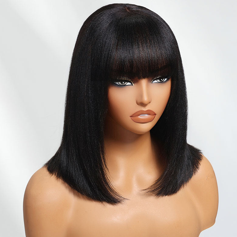 Fast Shipping| Klaiyi Yaki Straight Bob Wig with Bang 2x4 Lace Closure Wig Beginner Friendly Human Hair Wig Flash Sale