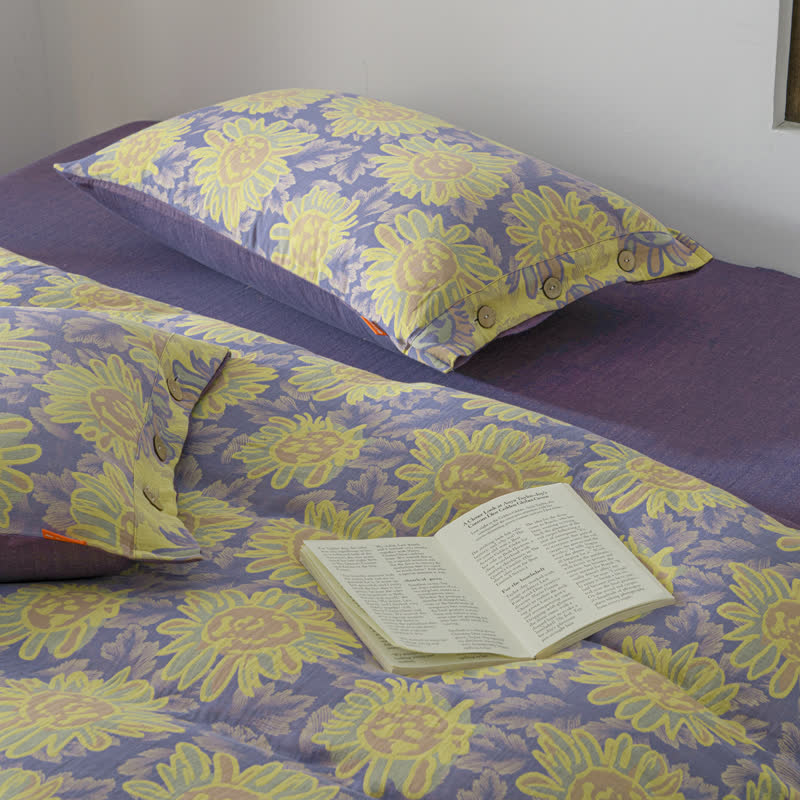 Jacquard Sunflower Cotton Gauze Bedding Set (4PCS)