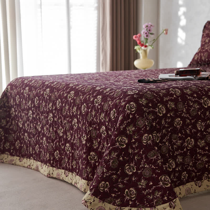 Retro Rose Quilted Cotton Gauze Coverlet