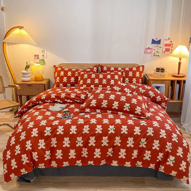 Brushed Pure Cotton Gingerbread Bear Bedding Set(4PCS)