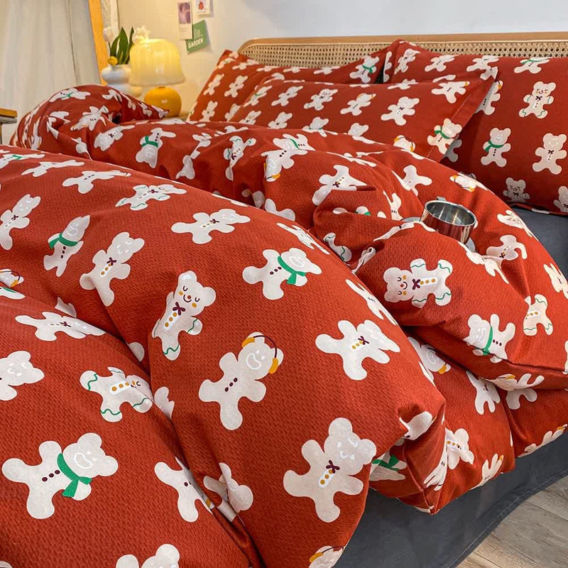 Brushed Pure Cotton Gingerbread Bear Bedding Set(4PCS)