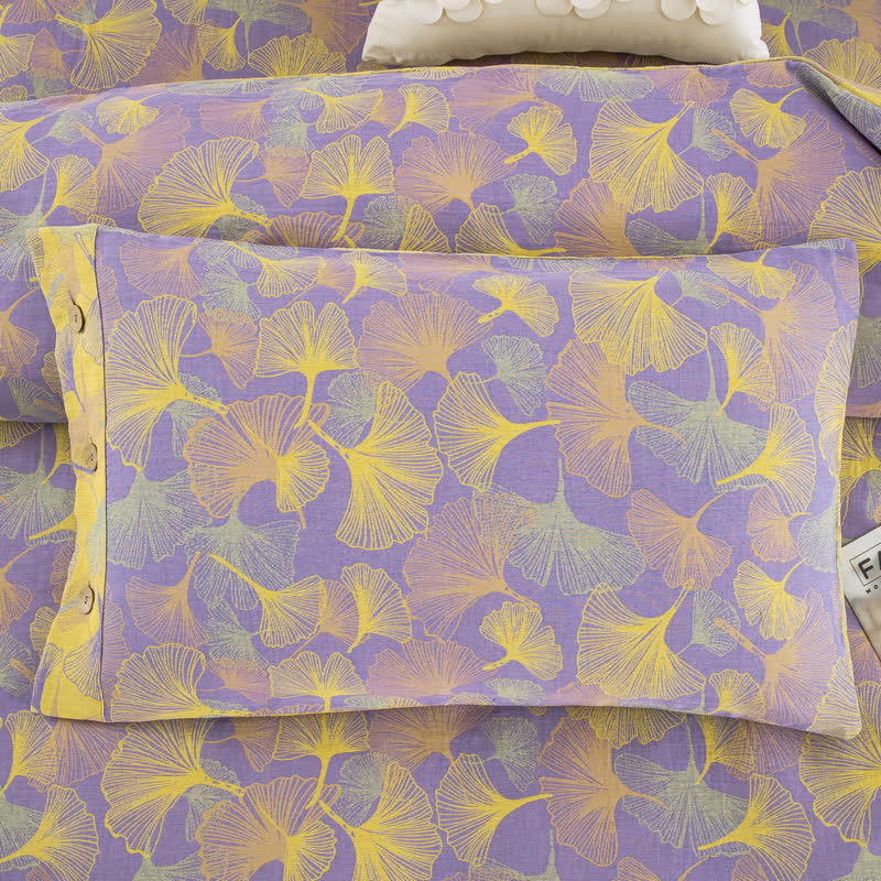 Button Ginkgo Leaf Cotton Bedding Set (4PCS)