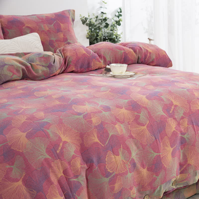 Button Ginkgo Leaf Cotton Bedding Set (4PCS)