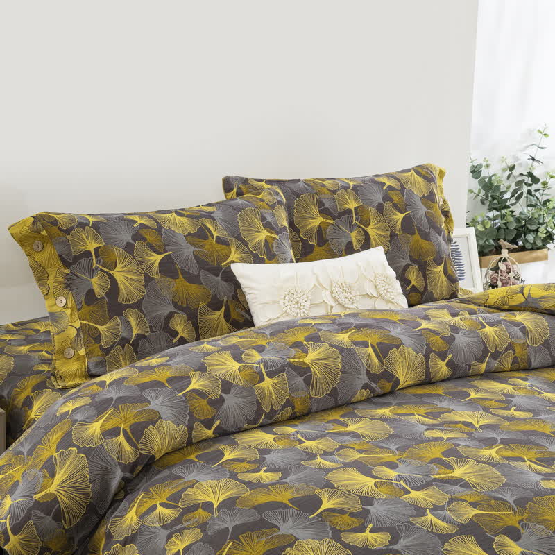 Button Ginkgo Leaf Cotton Bedding Set (4PCS)