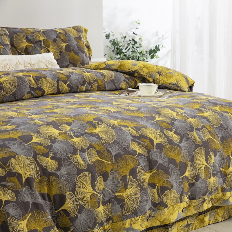 Button Ginkgo Leaf Cotton Bedding Set (4PCS)