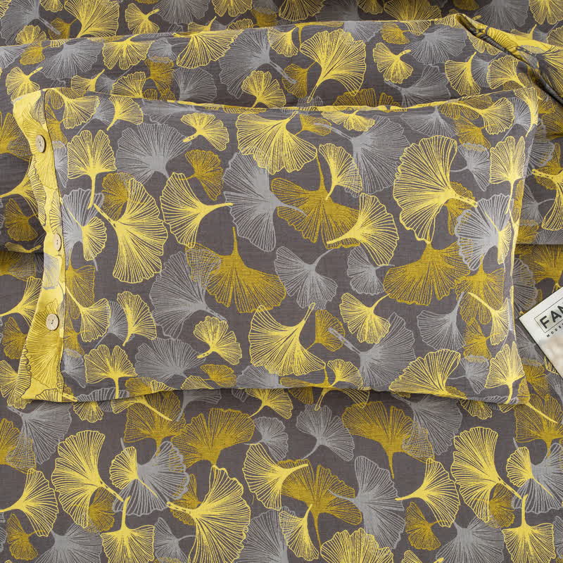 Button Ginkgo Leaf Cotton Bedding Set (4PCS)