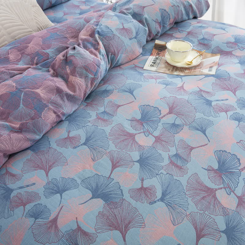 Button Ginkgo Leaf Cotton Bedding Set (4PCS)