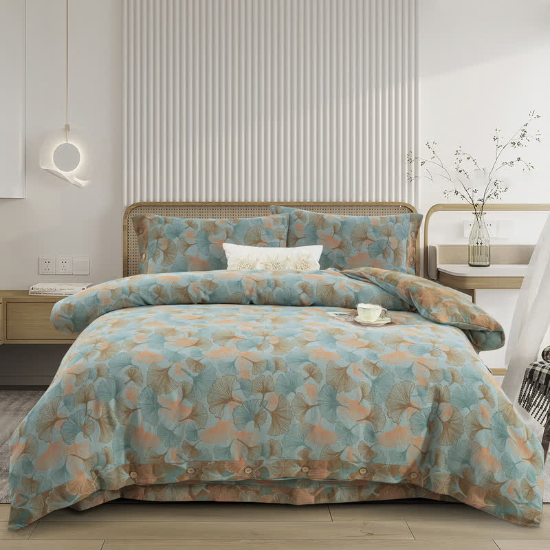 Button Ginkgo Leaf Cotton Bedding Set (4PCS)