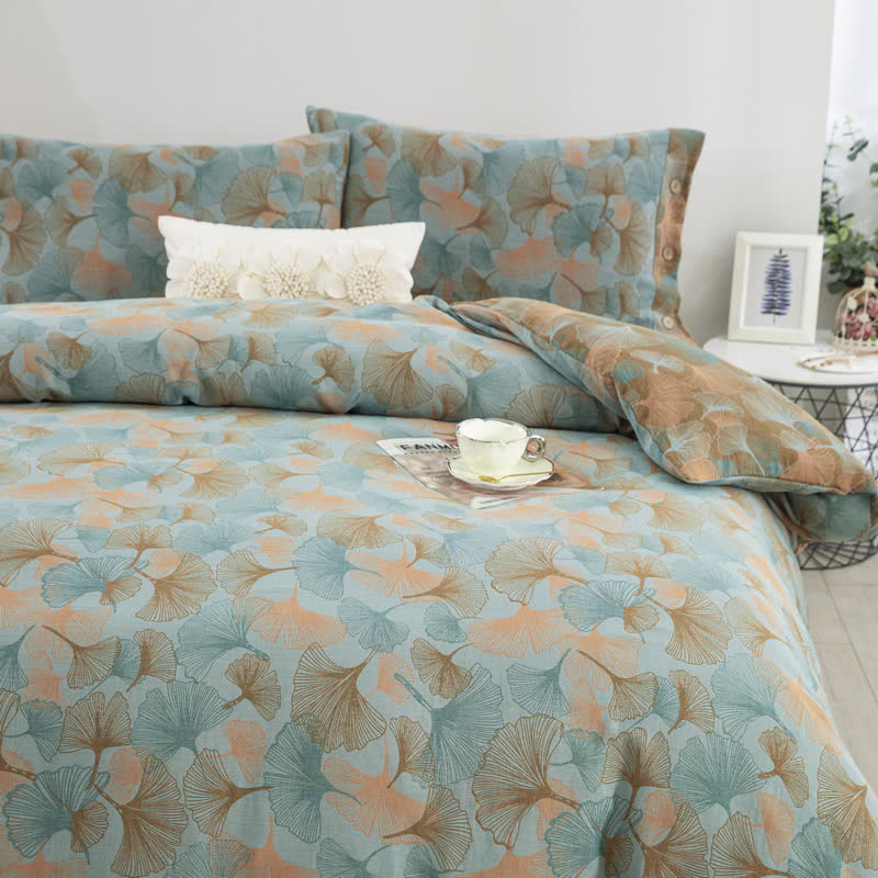 Button Ginkgo Leaf Cotton Bedding Set (4PCS)