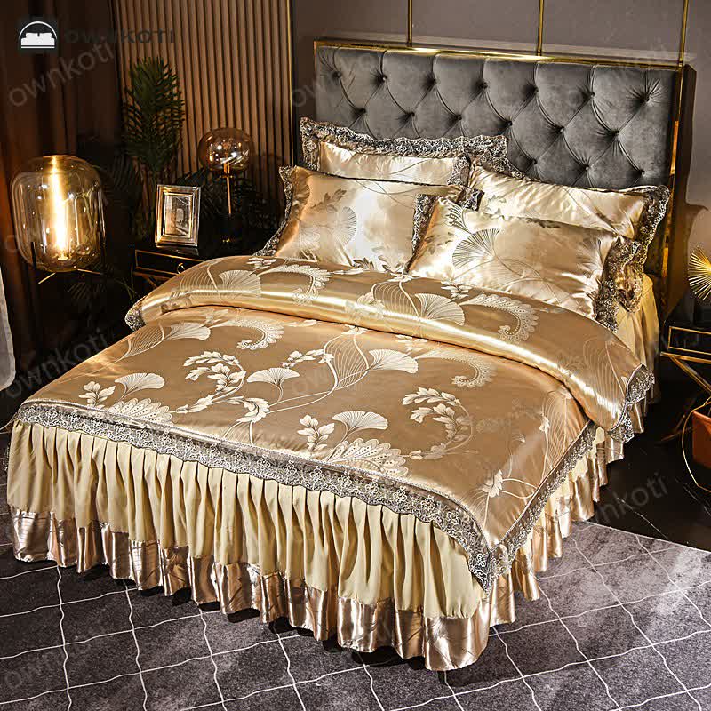 Satin Ginkgo Leaf Bed Skirt Bedding Set (4PCS)
