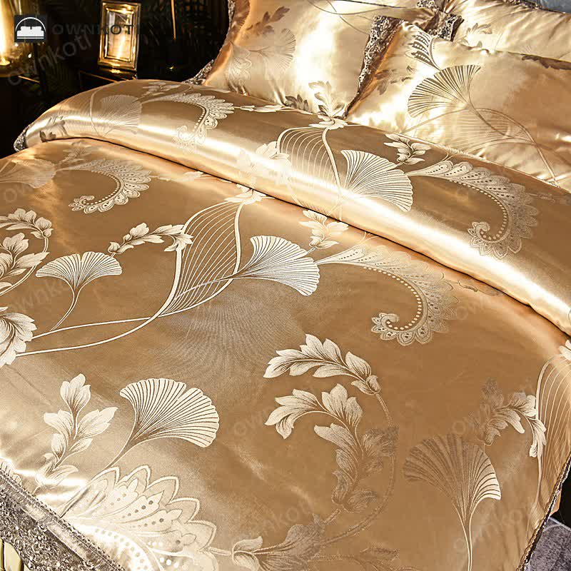 Satin Ginkgo Leaf Bed Skirt Bedding Set (4PCS)