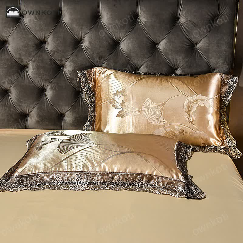 Satin Ginkgo Leaf Bed Skirt Bedding Set (4PCS)