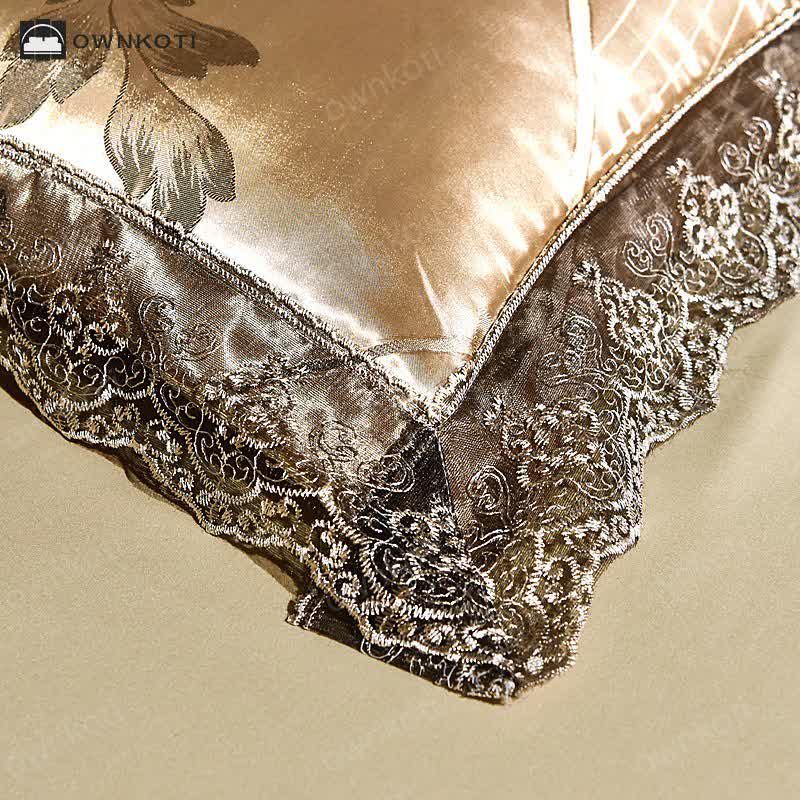 Satin Ginkgo Leaf Bed Skirt Bedding Set (4PCS)