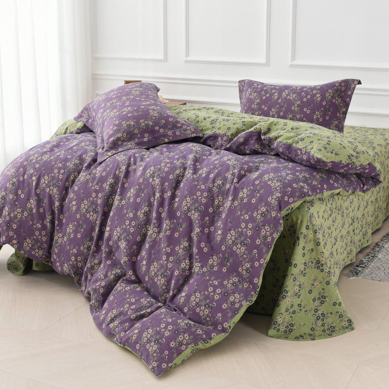 Cotton Gauze Floral Reversible Bedding Set (4PCS)