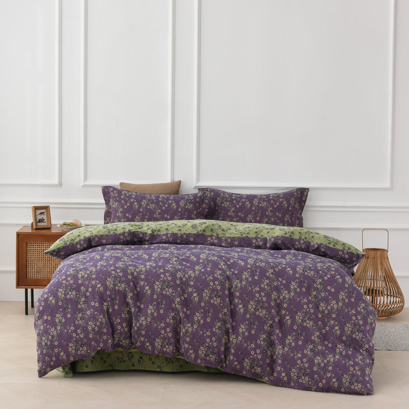 Cotton Gauze Floral Reversible Bedding Set (4PCS)