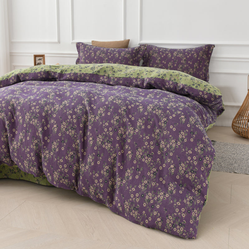 Cotton Gauze Floral Reversible Bedding Set (4PCS)