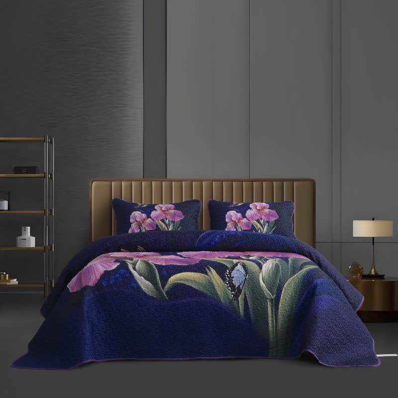 Floral Bird Quilted Soft Bedding Set(3PCS)