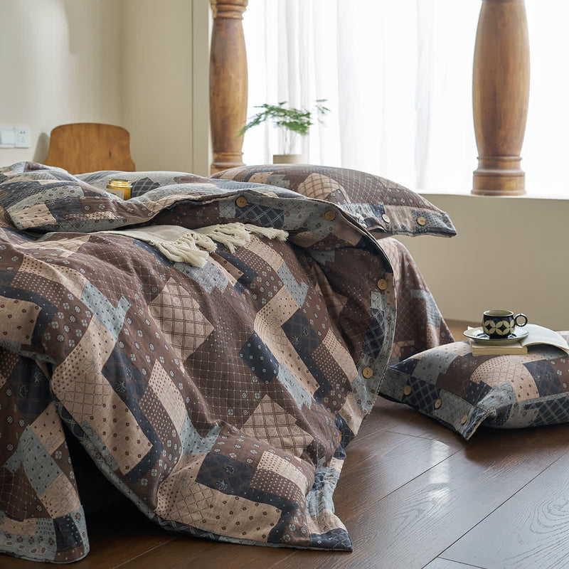 Patchwork Geometric Cotton Gauze Bedding Set (4PCS)