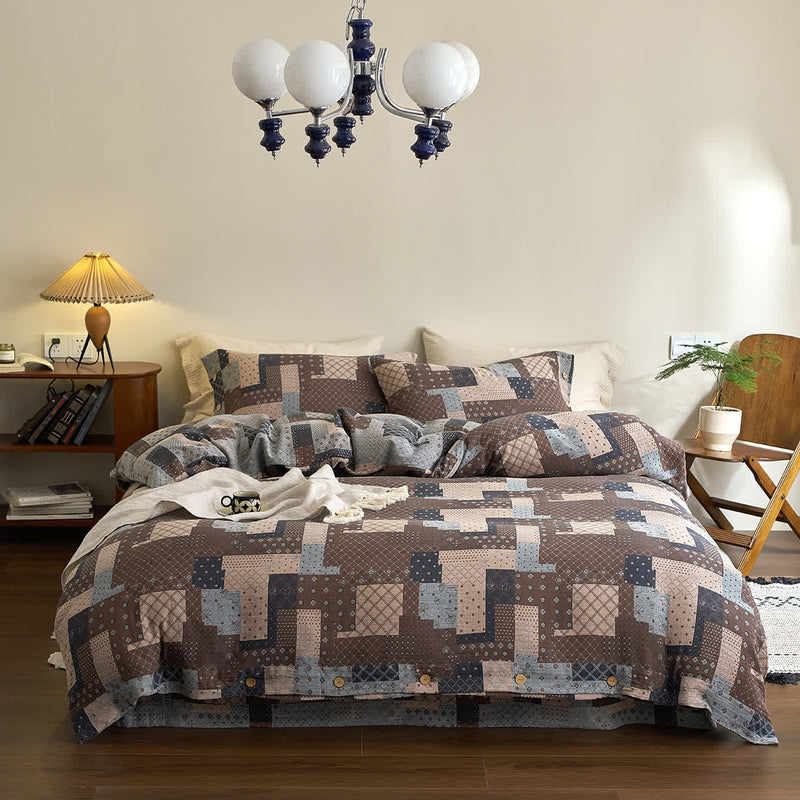 Patchwork Geometric Cotton Gauze Bedding Set (4PCS)