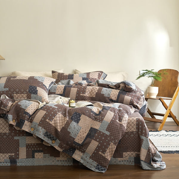 Patchwork Geometric Cotton Gauze Bedding Set (4PCS)
