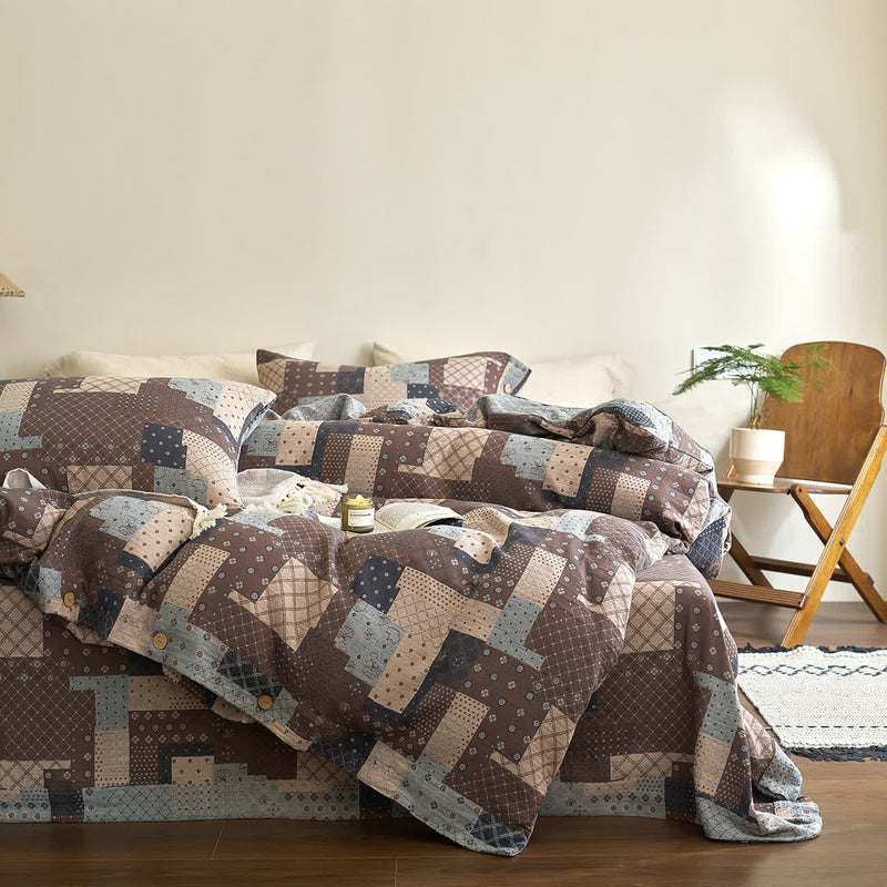 Patchwork Geometric Cotton Gauze Bedding Set (4PCS)