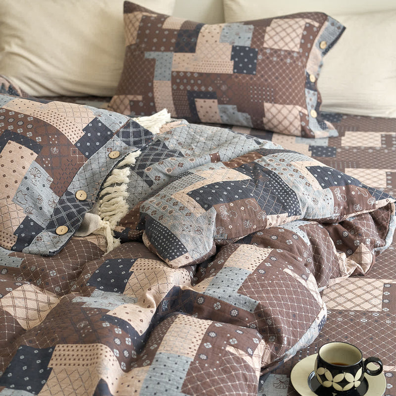Patchwork Geometric Cotton Gauze Bedding Set (4PCS)