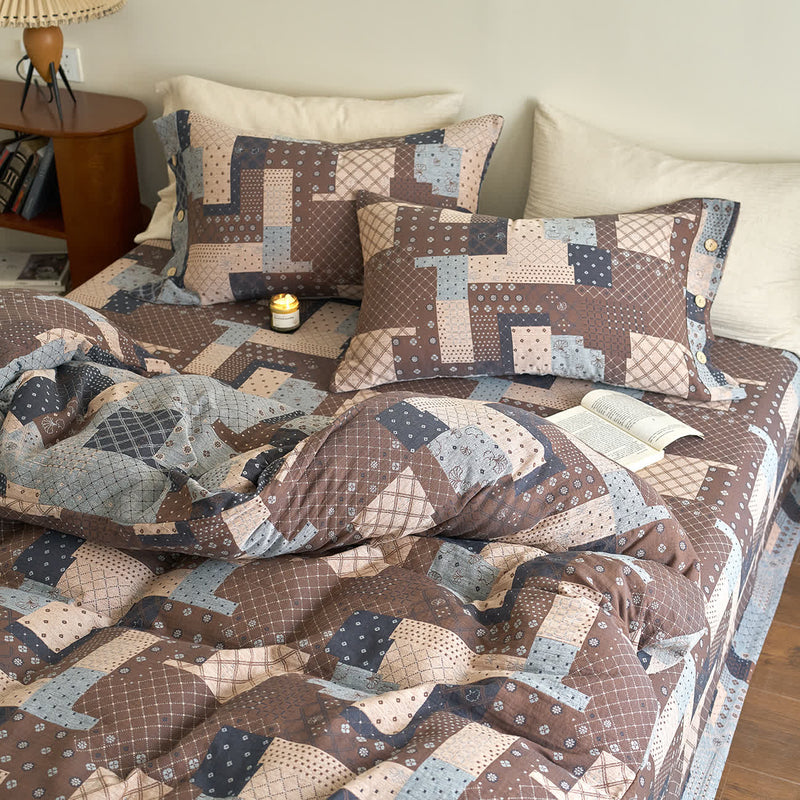 Patchwork Geometric Cotton Gauze Bedding Set (4PCS)