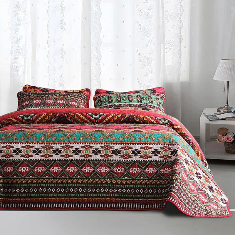 Bohemian Geometric Quilted Breathable Bedding Set(3PCS)