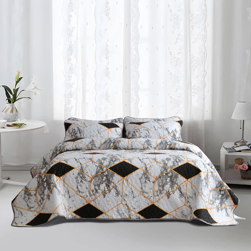 Marble Geometric Breathable Quilted Bedding Set(3PCS)