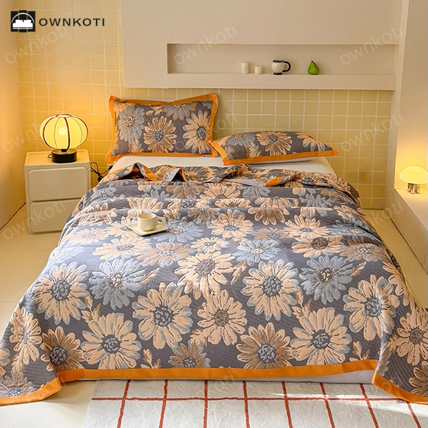 Retro Flower Cotton Gauze Lightweight Quilt