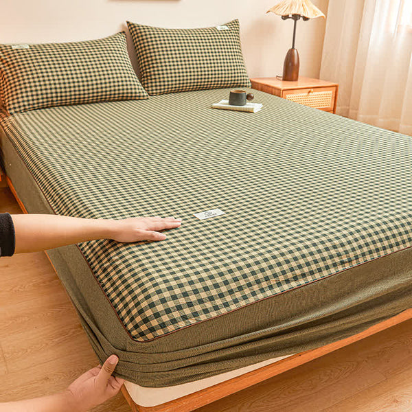 Pure Cotton Simple Plaid Soft Fitted Sheet