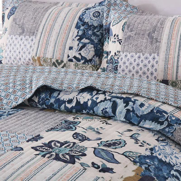 Quilted Floral Patchwork Cotton Bedding Set(3PCS)