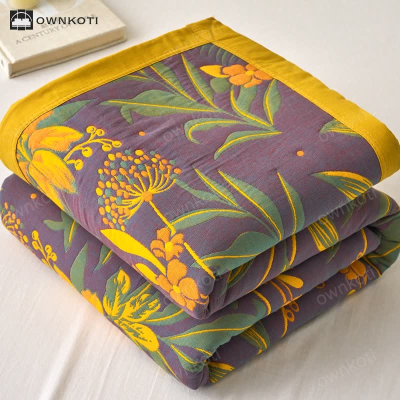 Three Layer Cotton Gauze Comfy Floral Quilt