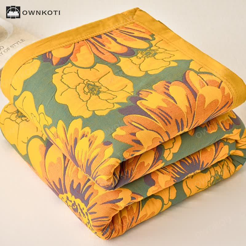 Cotton Gauze Reverisible Blomming Flower Quilt