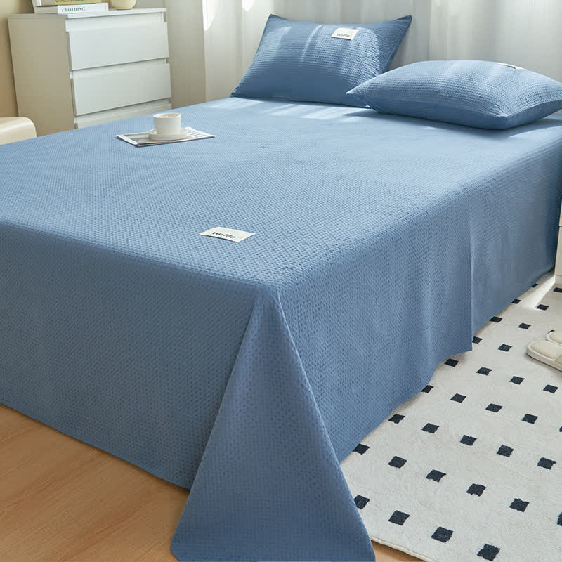 Solid Color Waffle Texture Cotton Coverlet
