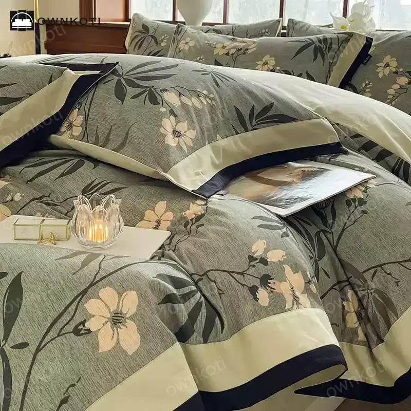 Brushed Cotton Refresh Floral Bedding Set(4PCS)