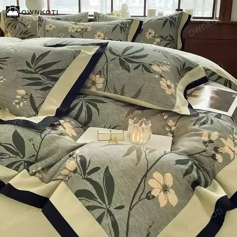Brushed Cotton Refresh Floral Bedding Set(4PCS)