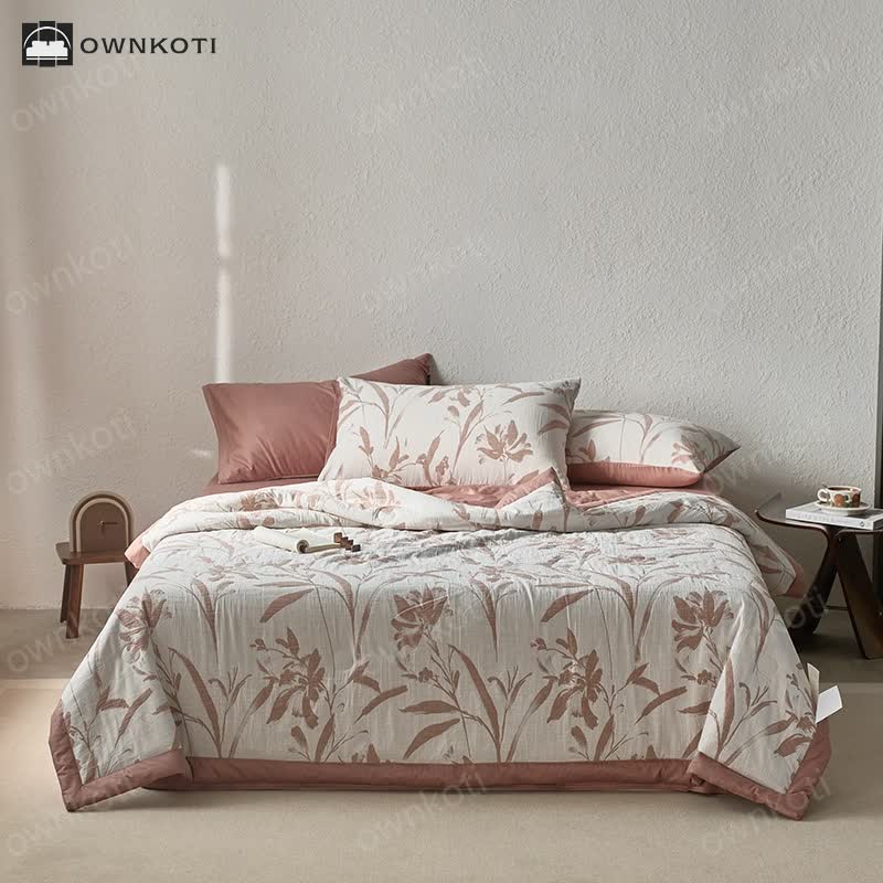 Jacquard Leaf Double Layer Cotton Gauze Bedding