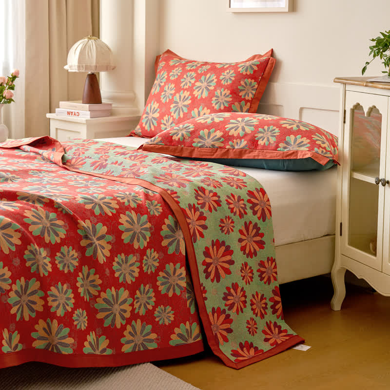 Floral Cotton Gauze Yarn-dyed Jacquard Quilt