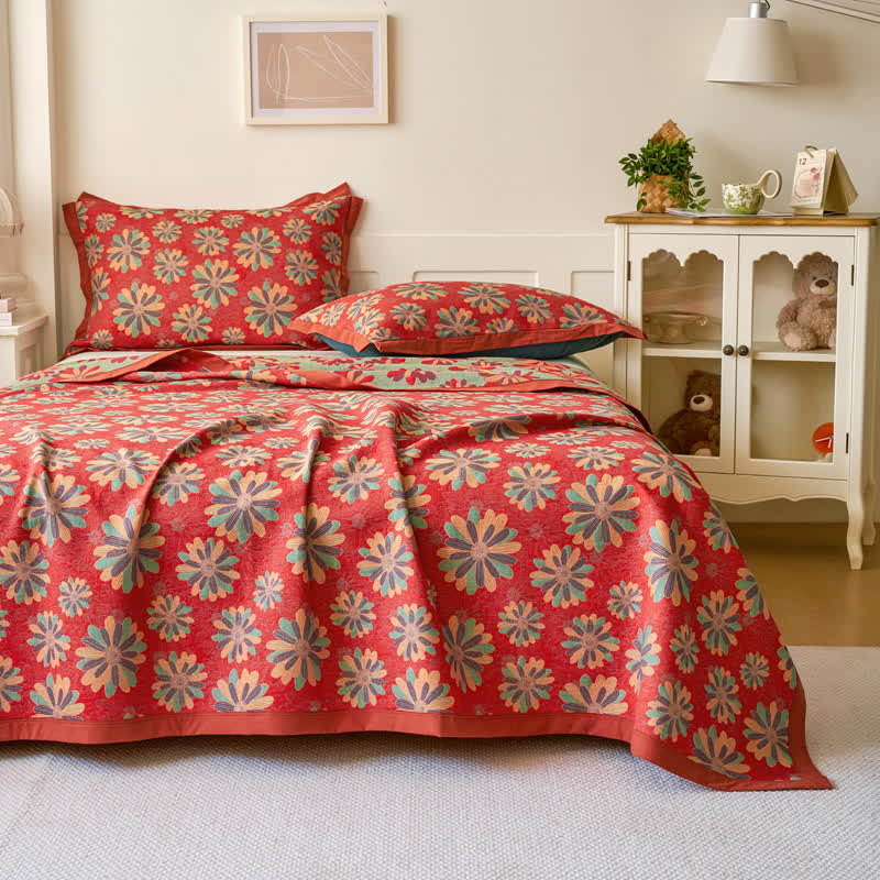 Floral Cotton Gauze Yarn-dyed Jacquard Quilt