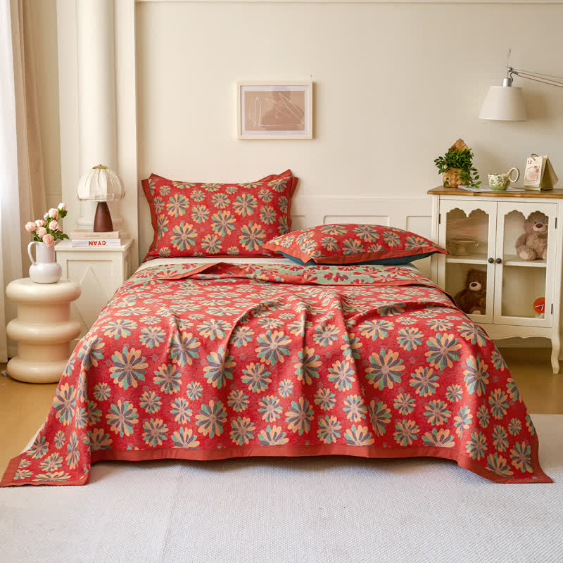 Floral Cotton Gauze Yarn-dyed Jacquard Quilt