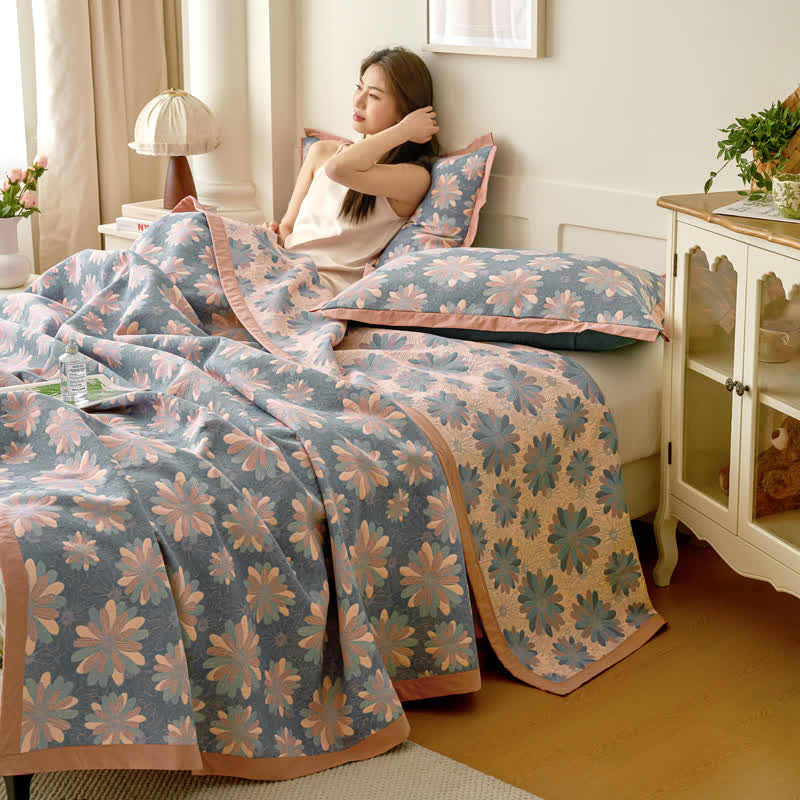 Floral Cotton Gauze Yarn-dyed Jacquard Quilt