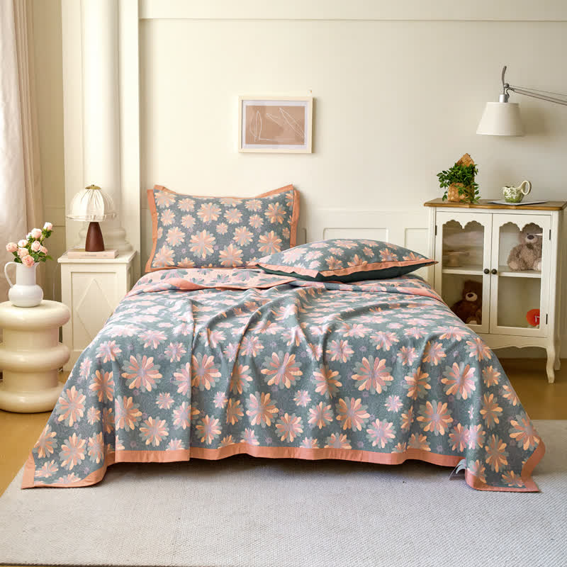 Floral Cotton Gauze Yarn-dyed Jacquard Quilt