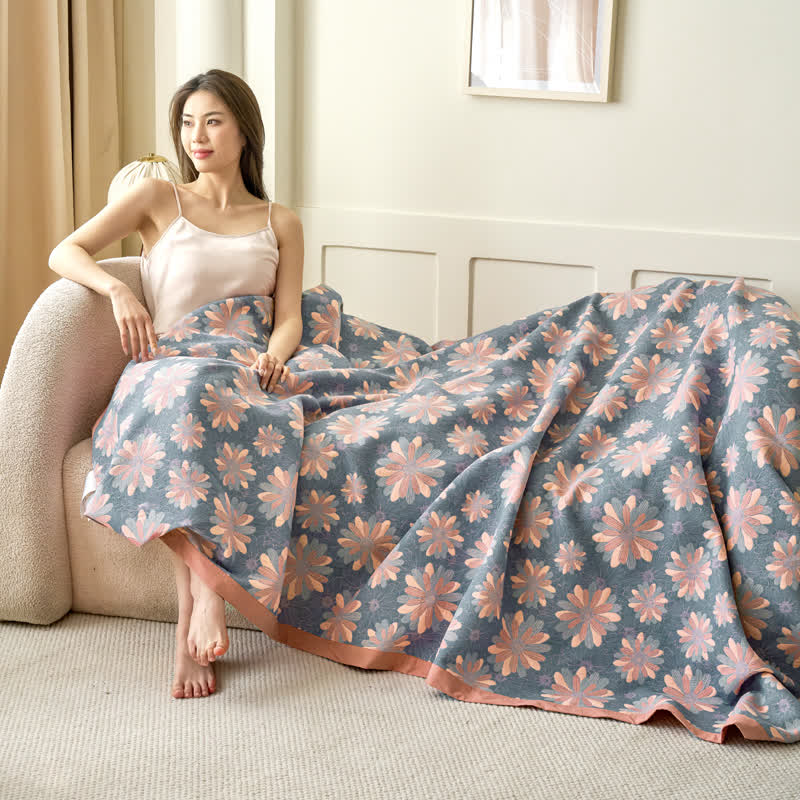 Floral Cotton Gauze Yarn-dyed Jacquard Quilt
